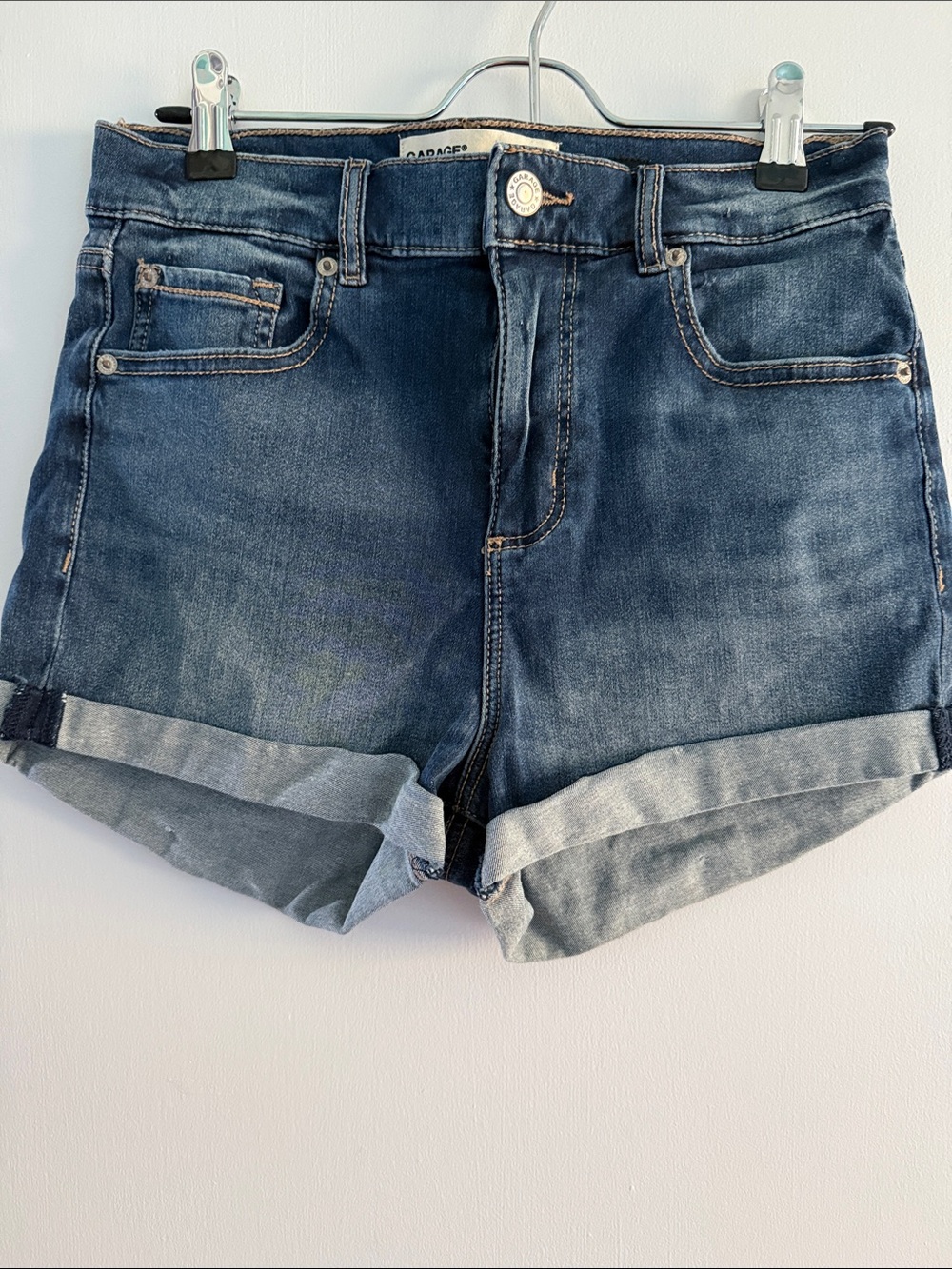 Garage Stretchy Dark Blue Cuffed Denim Shorts